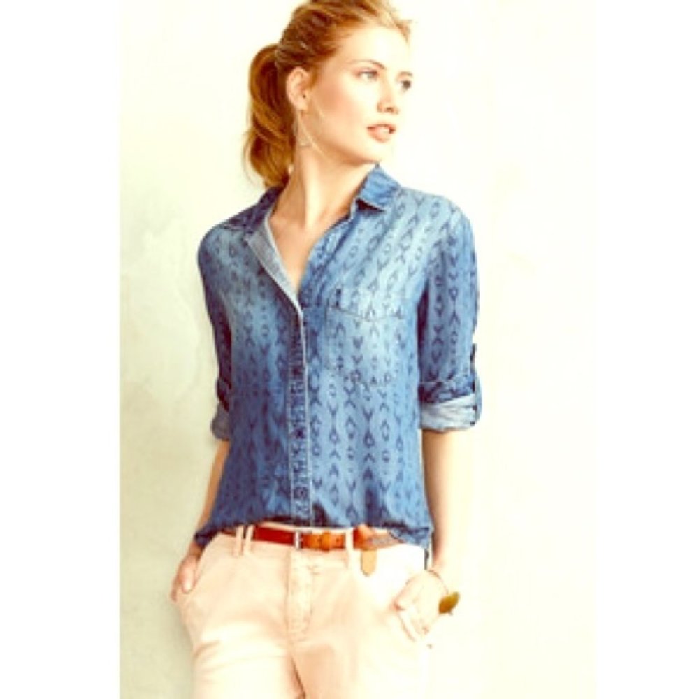 Cloth & Stone Printed Split Back Tencel Shirt S